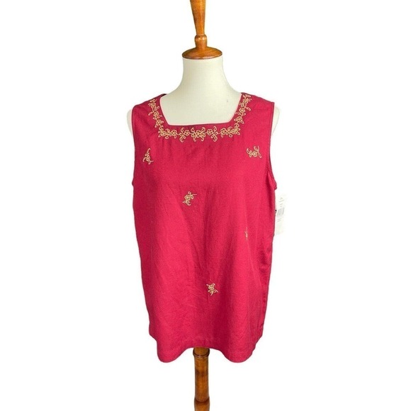 Delores Bell Tops - Vintage Delores Bell Top Sleeveless Size Medium Red and Gold Linen